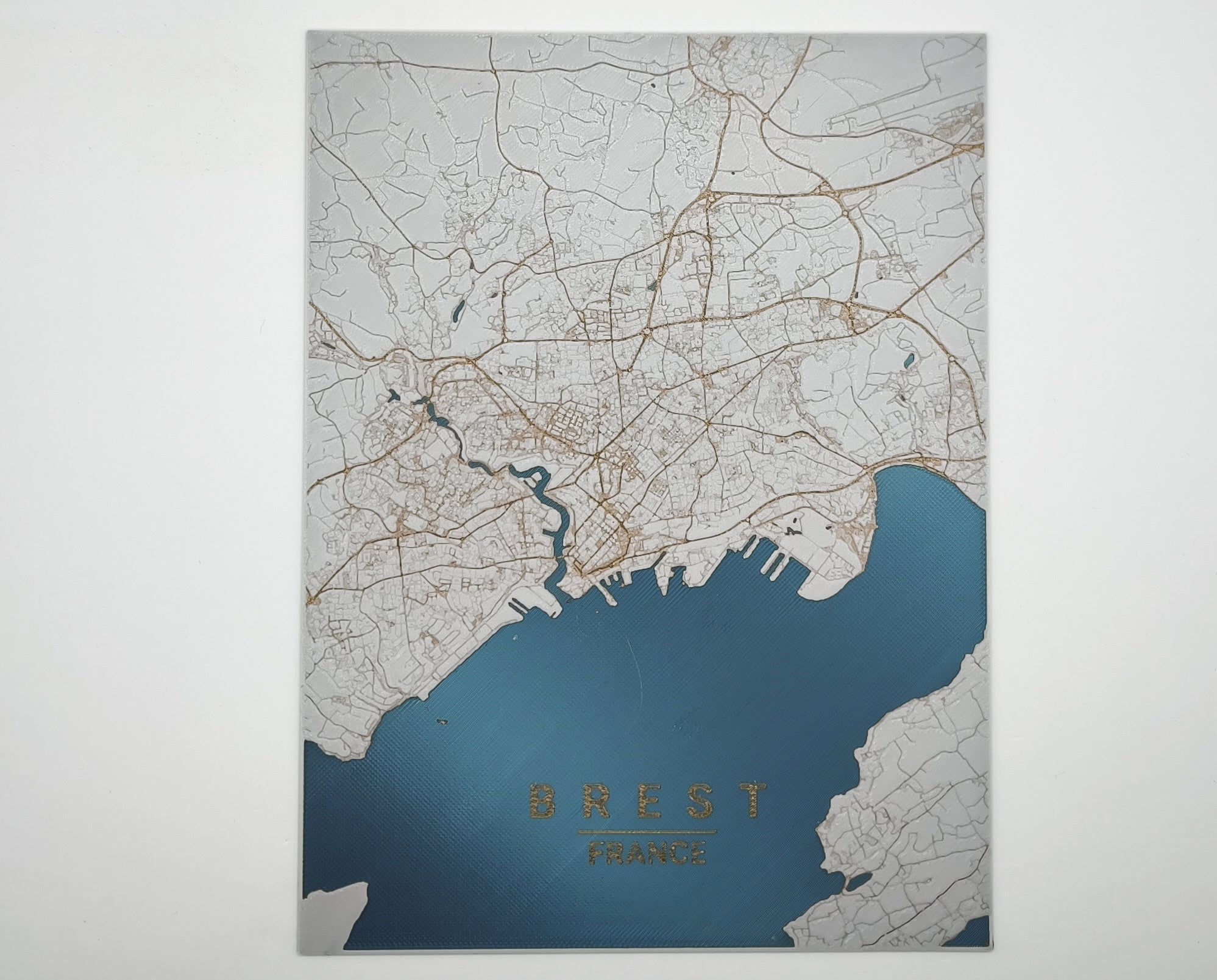 Carte de Brest imprimée en 3d couleur cuivre