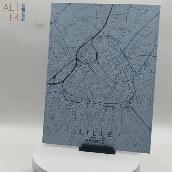 Carte de Lille imprimée en 3d couleur bleue