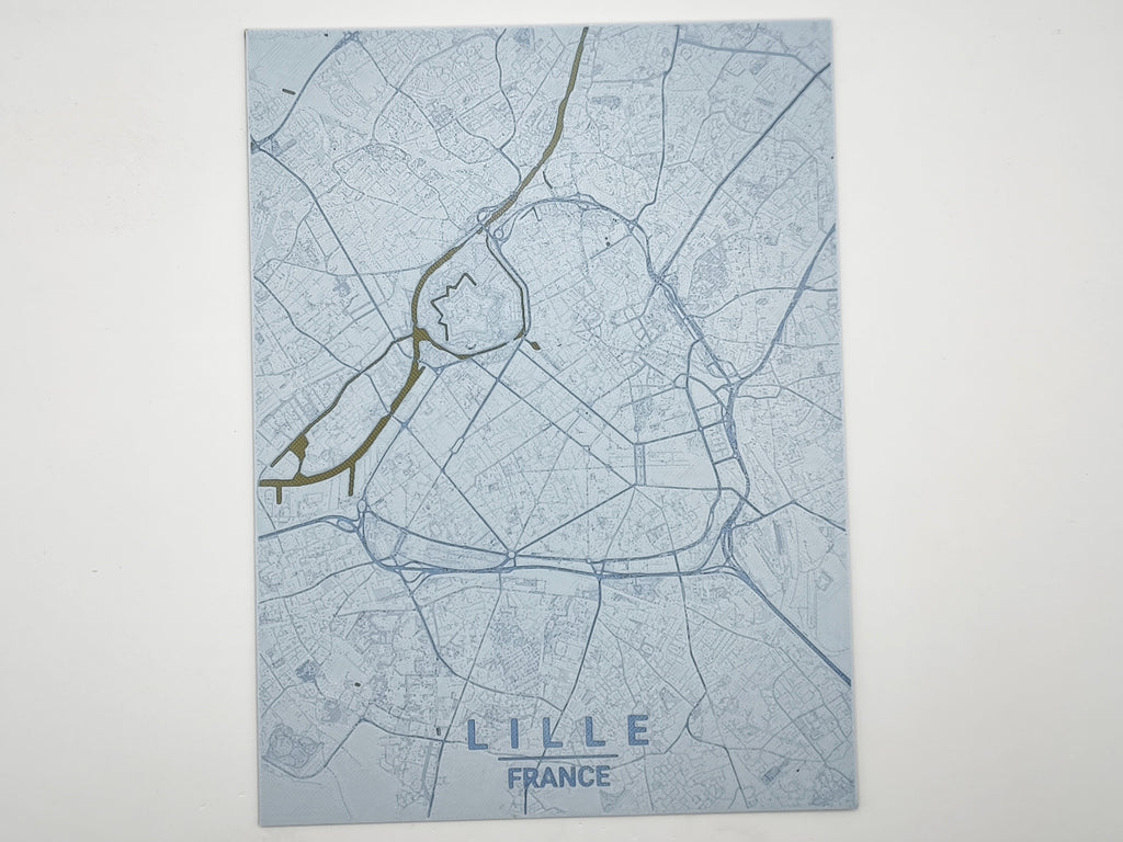 Carte de Lille imprimée en 3d couleur bleue