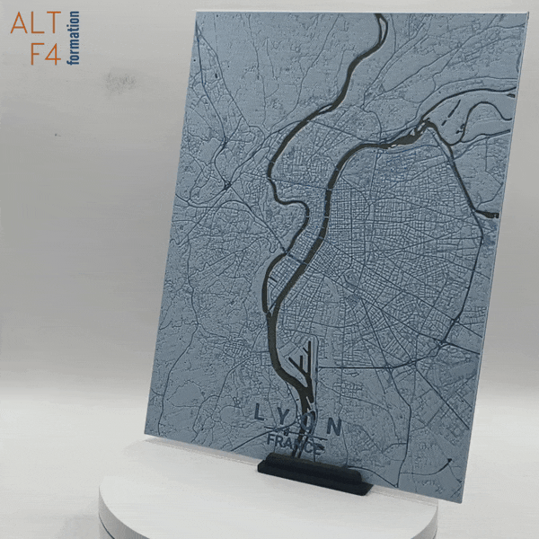 Carte de Lyon imprimée en 3d couleur bleue