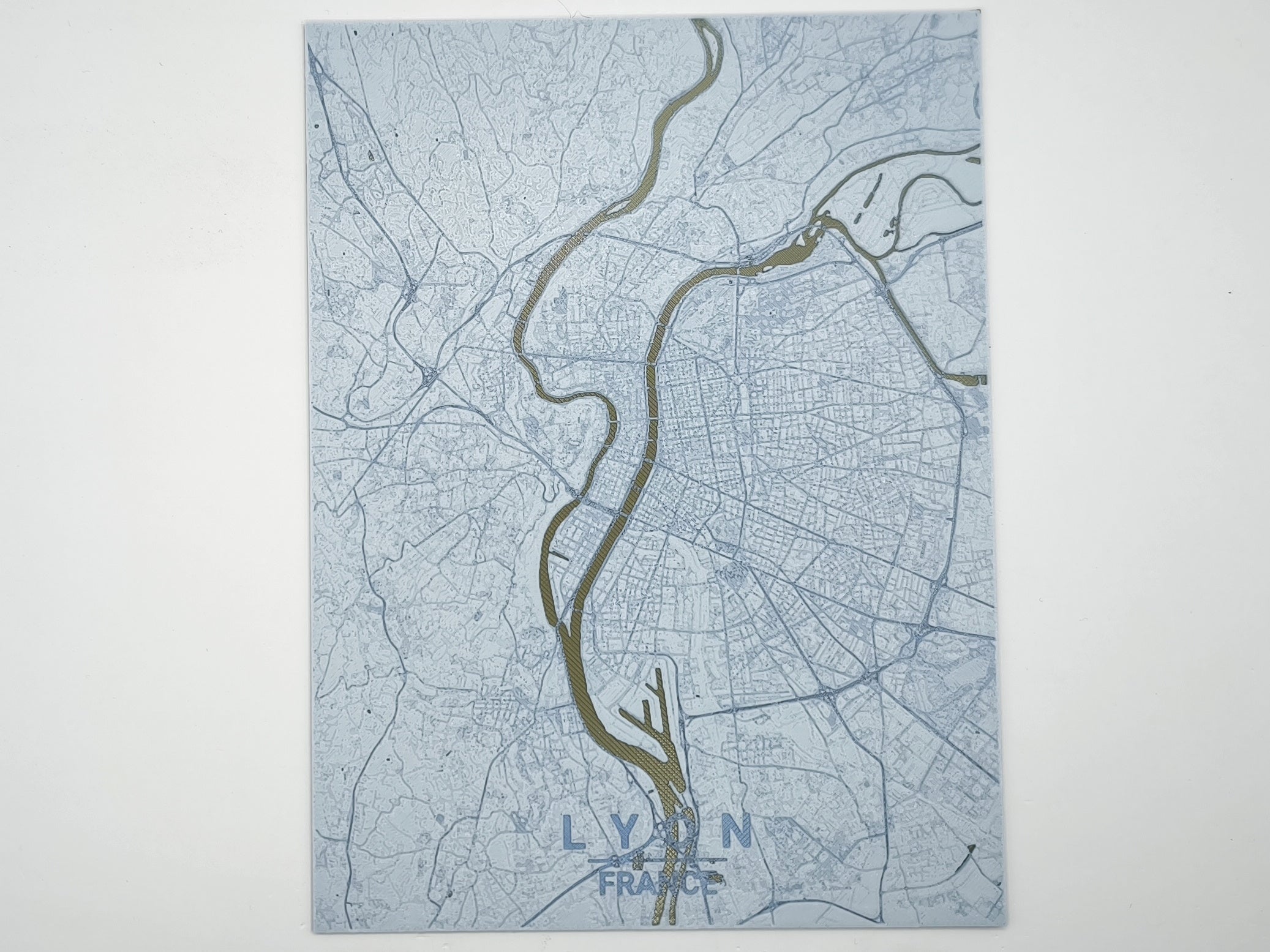 Carte de Lyon imprimée en 3d couleur bleue