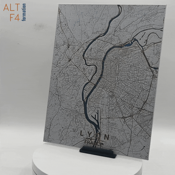 Carte de Lyon imprimée en 3d couleur cuivre