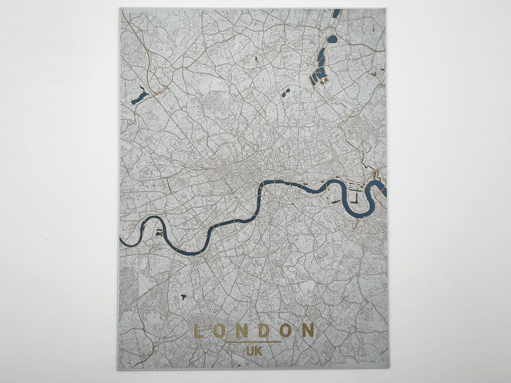 Carte de Londres imprimée en 3d cuivre avec cadre