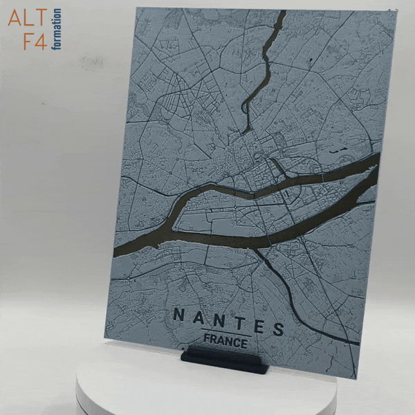 Carte de Nantes imprimée en 3d couleur bleue