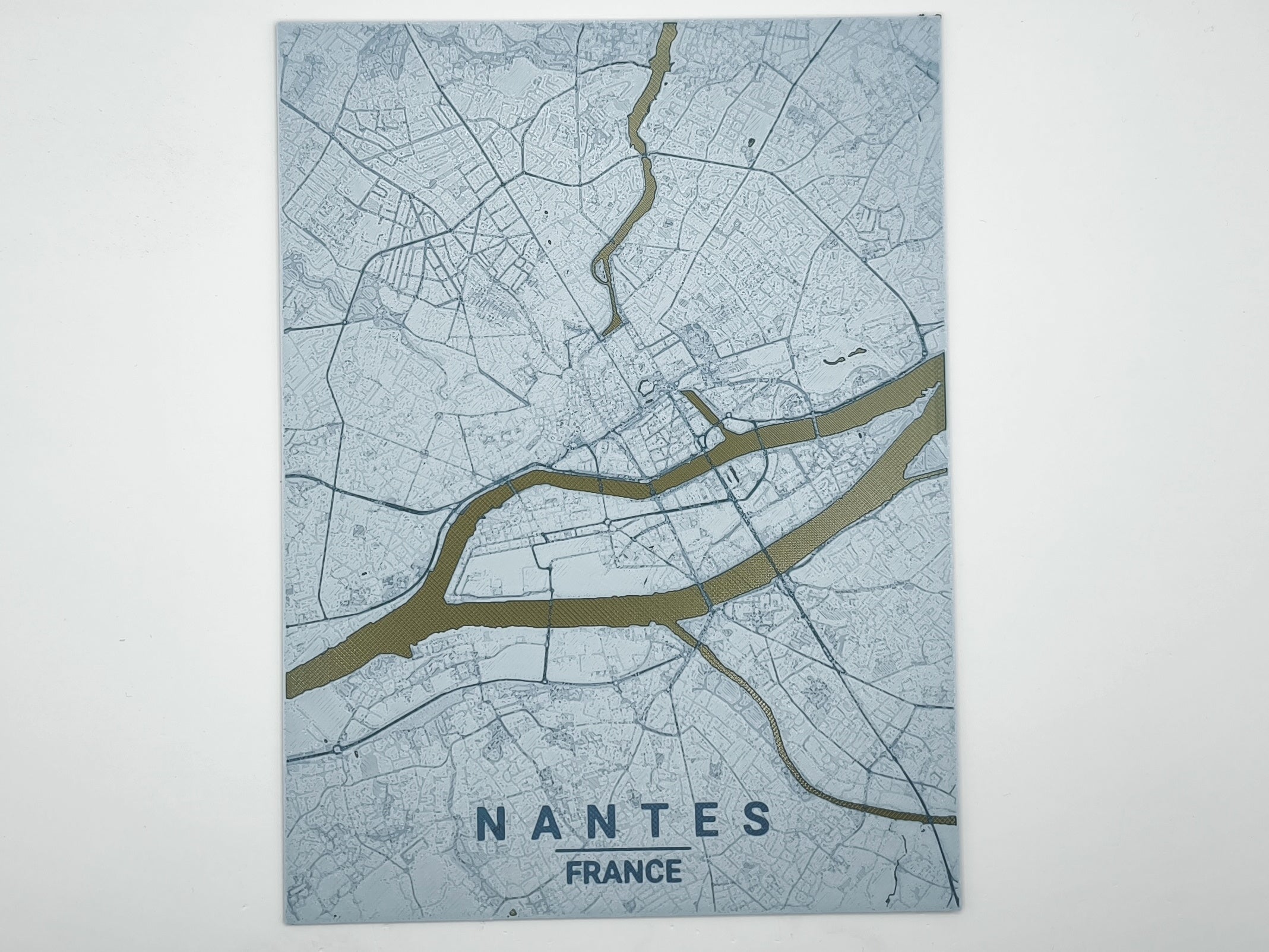 Carte de Nantes imprimée en 3d couleur bleue
