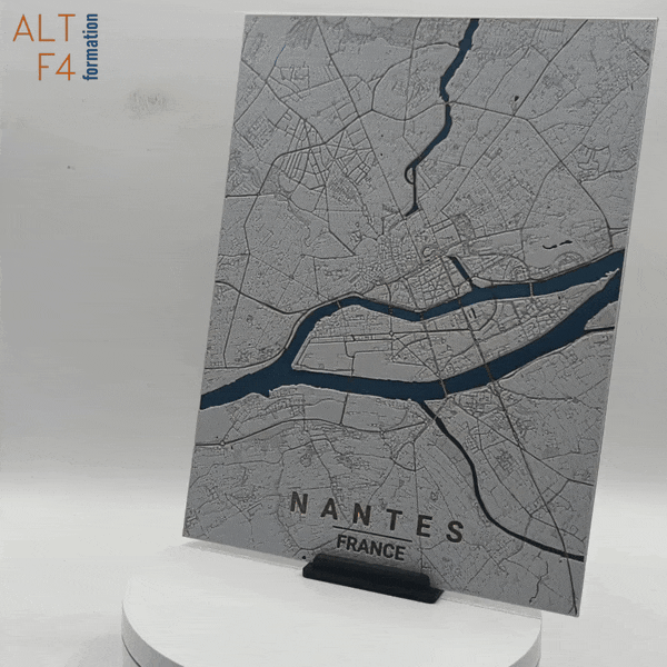 Carte de nantes imprimée en 3d couleur cuivre