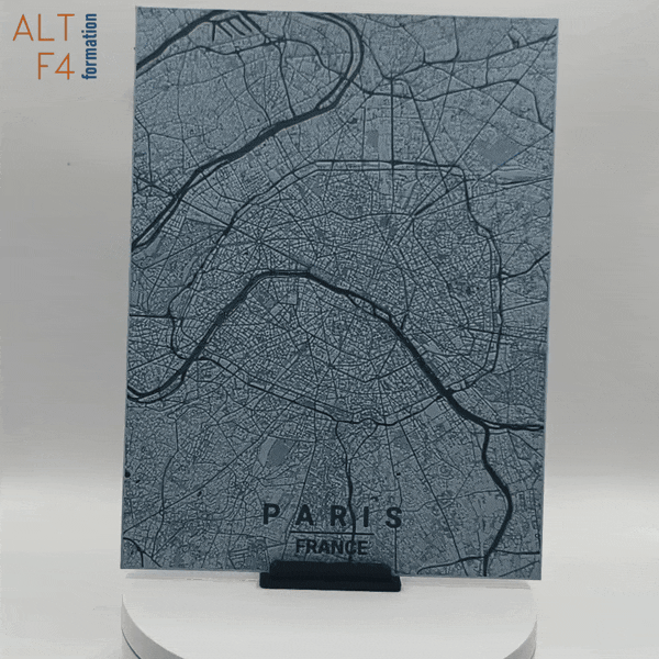 Carte de Toulouse imprimée en 3d bleue avec cadre