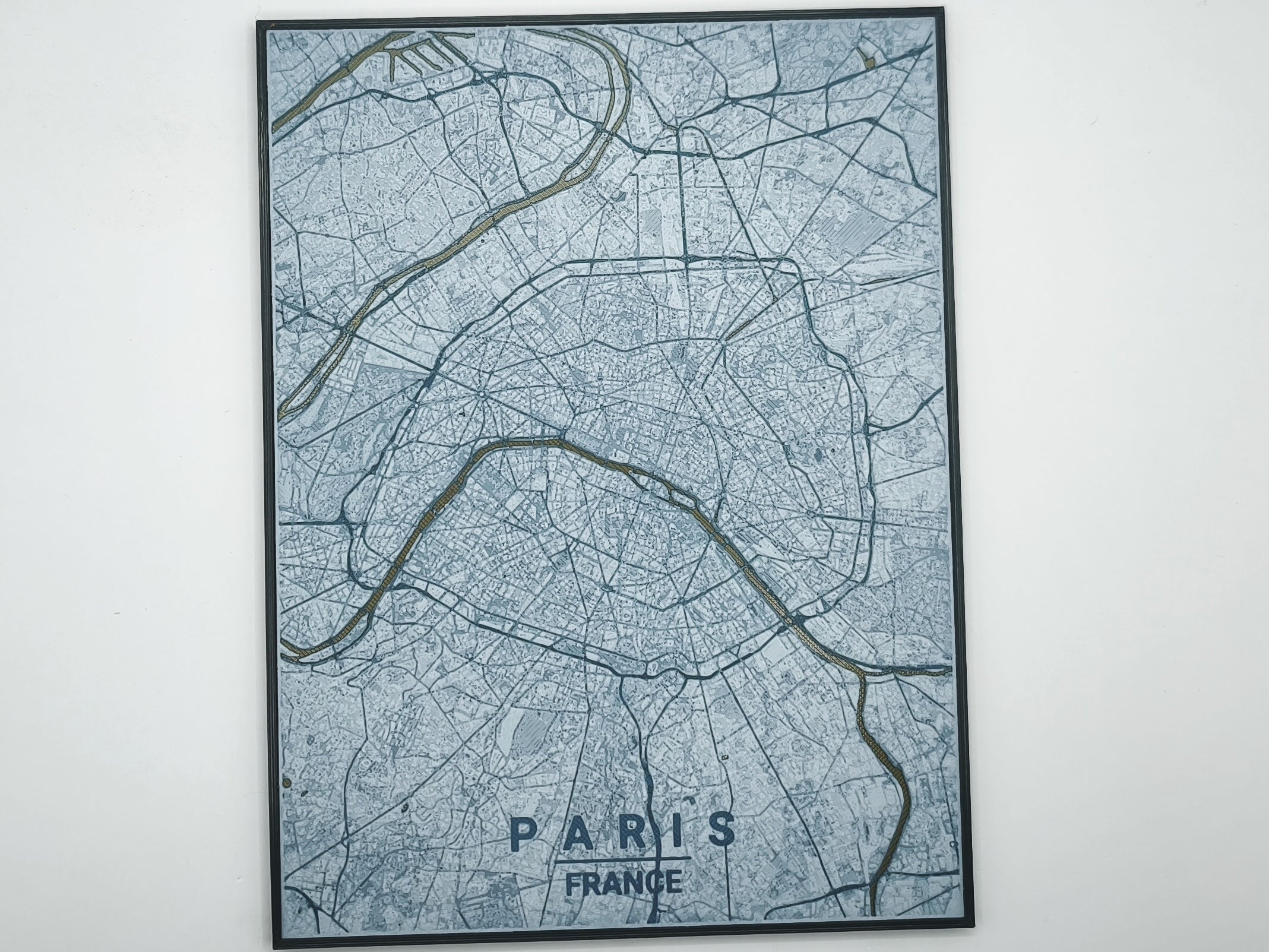 Carte de Toulouse imprimée en 3d bleue avec cadre