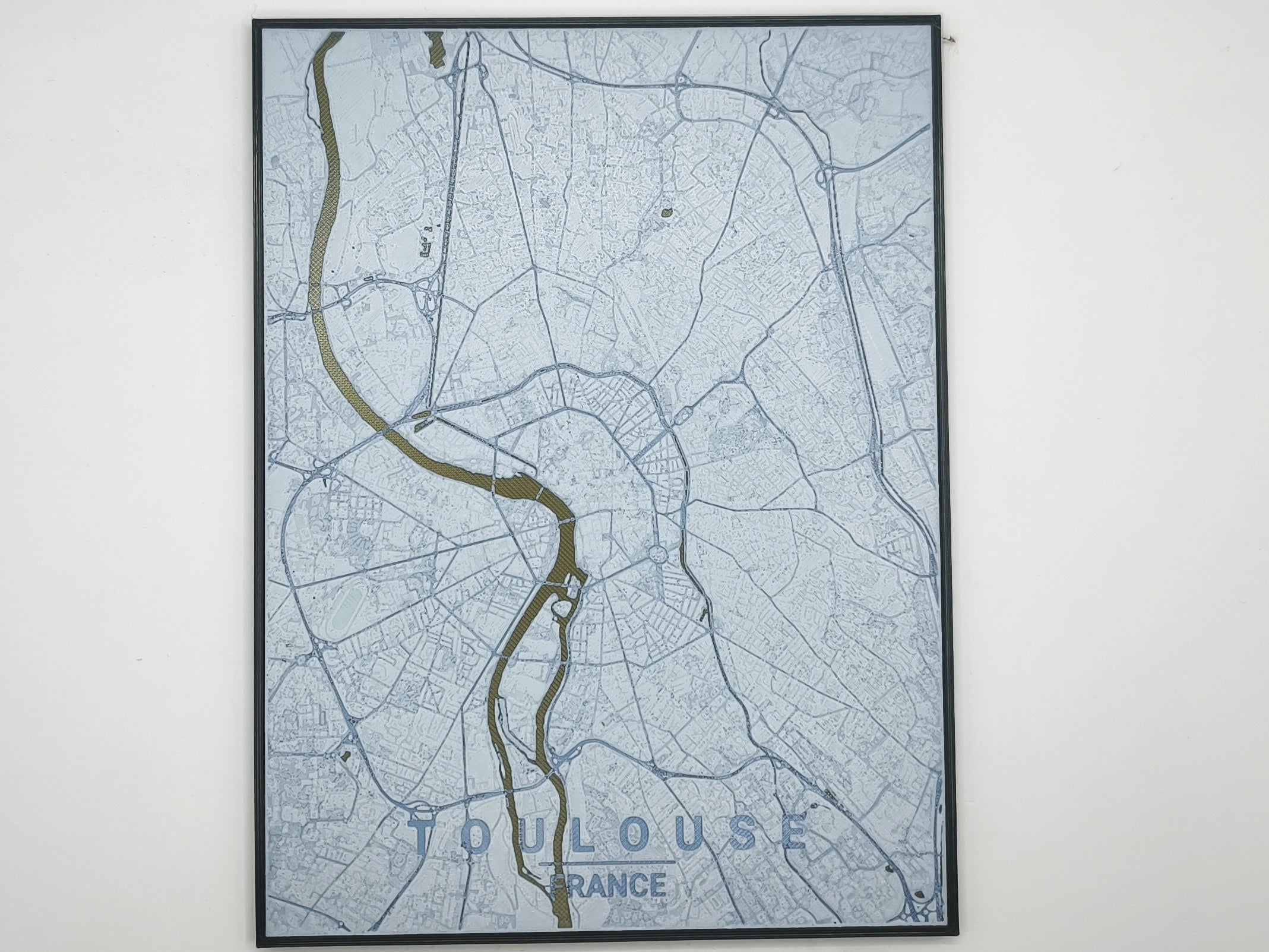 carte toulouse imprimee en 3d bleue avec cadre