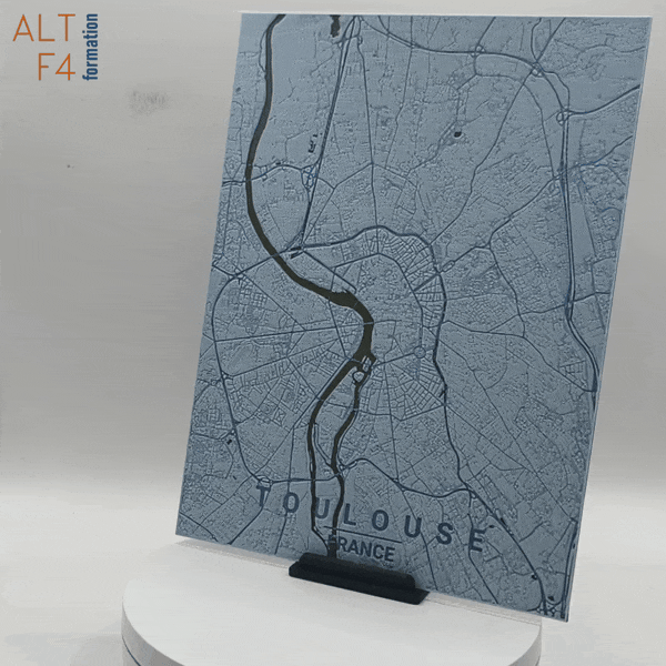 carte toulouse imprimee en 3d bleue