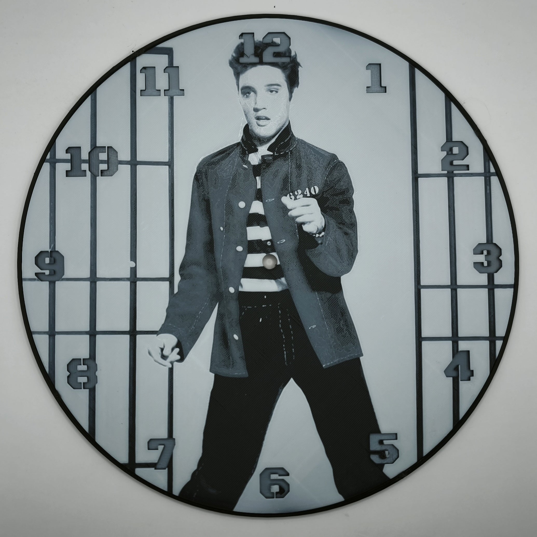 Horloge complète : Elvis Prestley (impression 3D) avec les nombres en couleur argent
