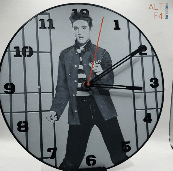 Horloge complète : Elvis Prestley (impression 3D) avec les nombres en couleur noir
