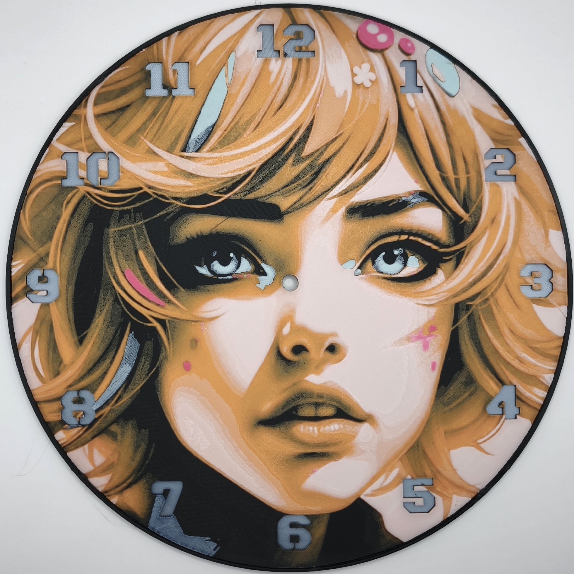 Horloge complète : Flamme et Azur (impression 3D) avec les nombres en couleur argent