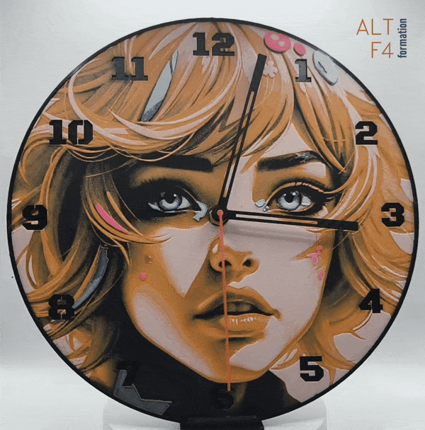 Horloge complète : Flamme Azur (impression 3D) avec les nombres en couleur noir