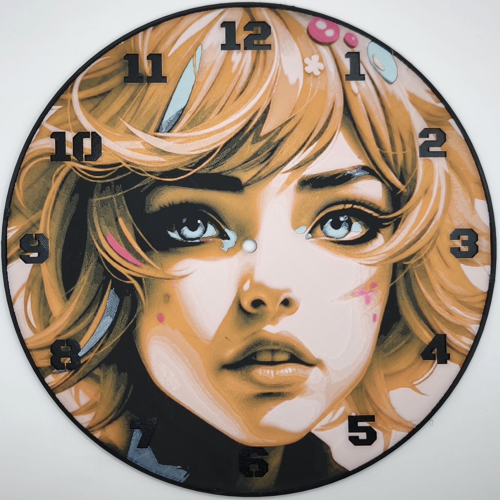 Horloge complète : Flamme et Azur (impression 3D) avec les nombres en couleur noir
