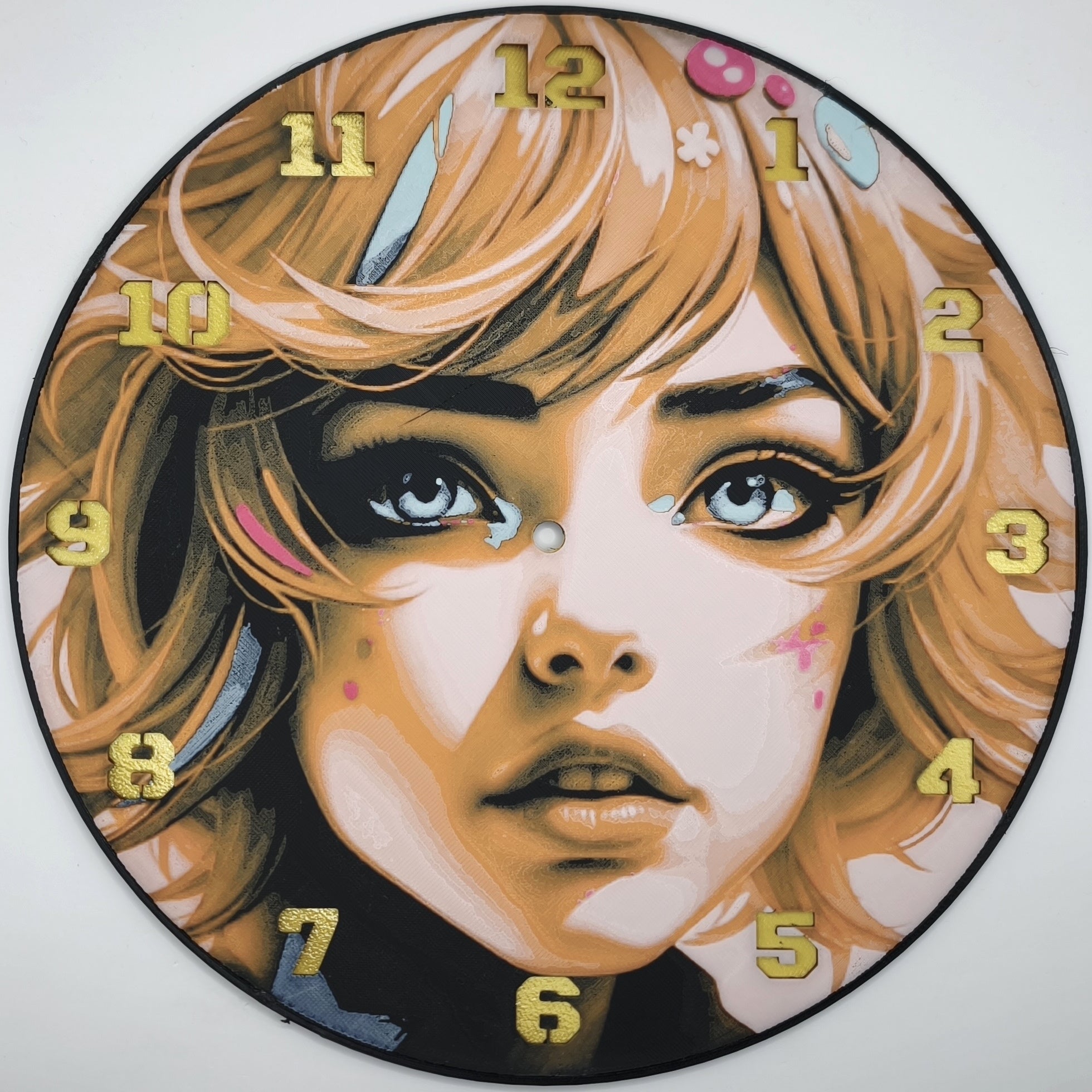 Horloge complète : Flamme et Azur (impression 3D) avec les nombres en couleur or