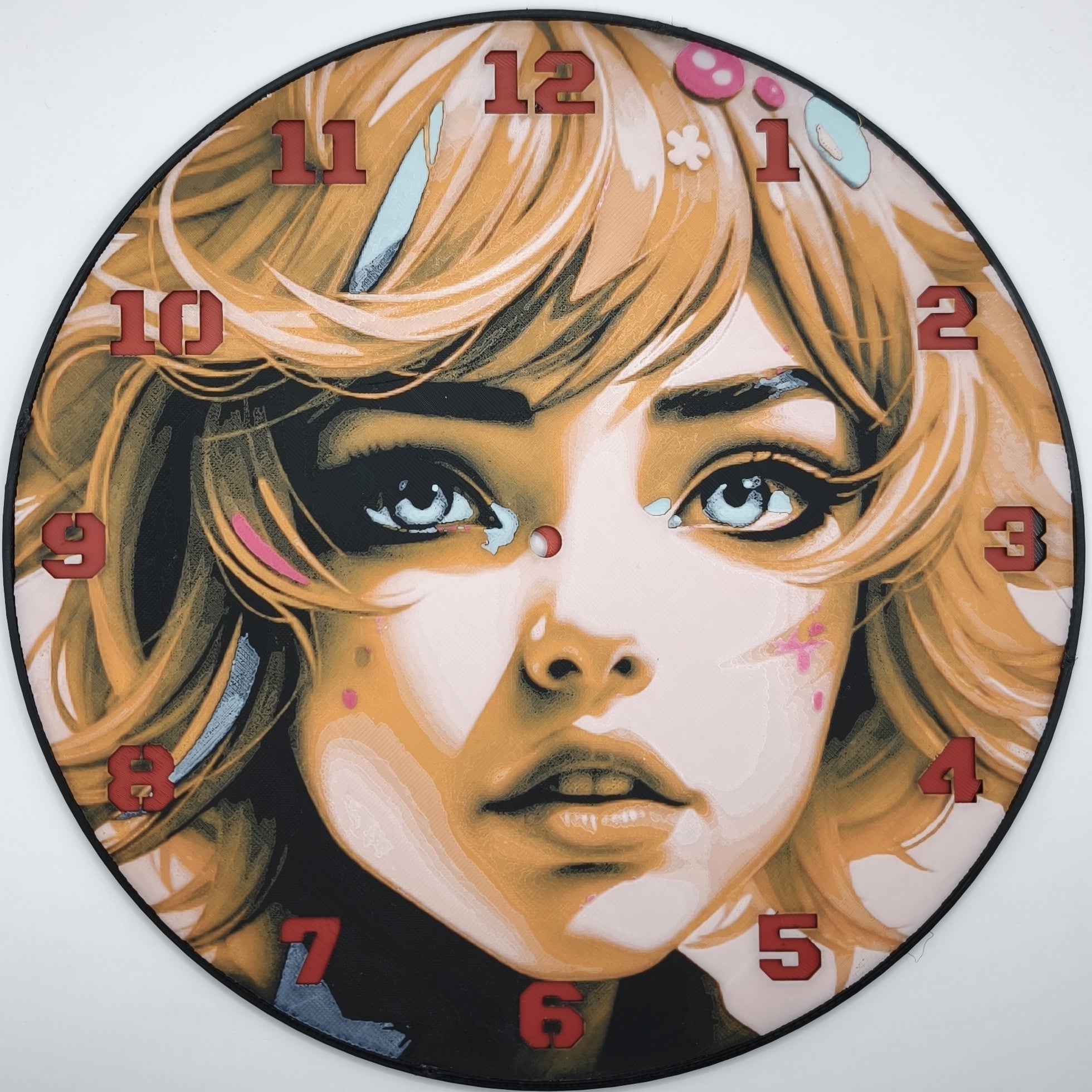 Horloge complète : Flamme et Azur (impression 3D) avec les nombres en couleur rouge