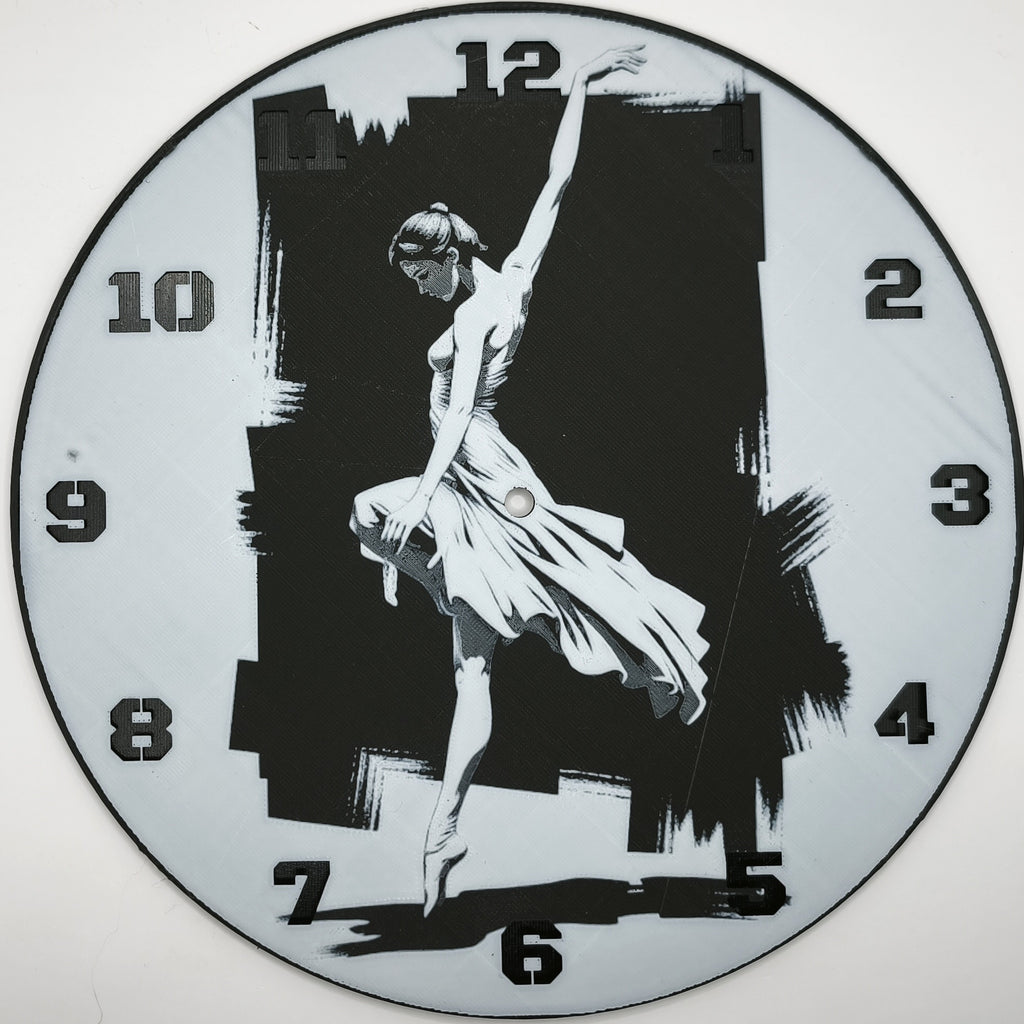 Horloge complète : La danseuse étoile (impression 3D) avec les nombres en couleur noir