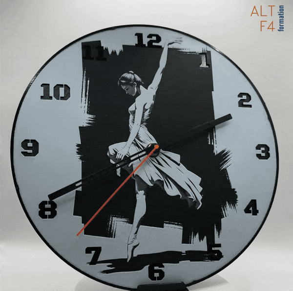 Horloge complète : La danseuse étoile (impression 3D) avec les nombres en couleur noir avec aiguilles
