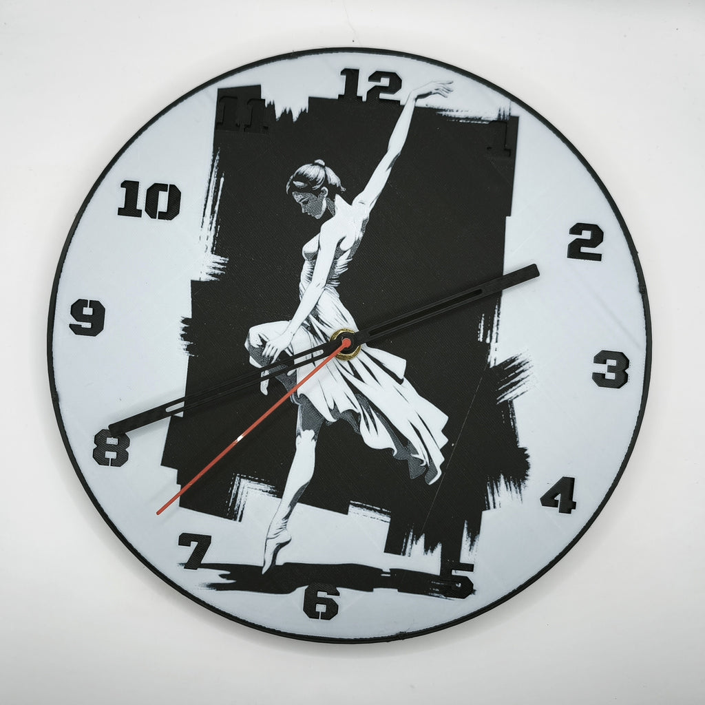 Horloge complète : La danseuse étoile (impression 3D) avec les nombres en couleur noir avec aiguilles
