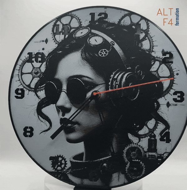 Horloge complète : Lady steampunk (impression 3D) avec les nombres en couleur noir avec aiguilles
