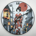 Horloge complète : Une Geisha dans Kyoto de face (impression 3D) avec les nombres en couleur noir avec aiguilles
